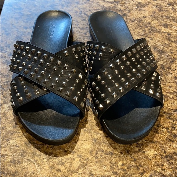 gucci studded slides
